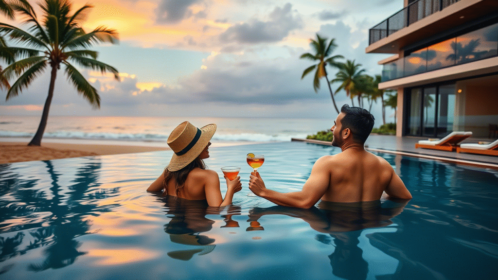 Couple enjoying at a Mirissa beach hotel