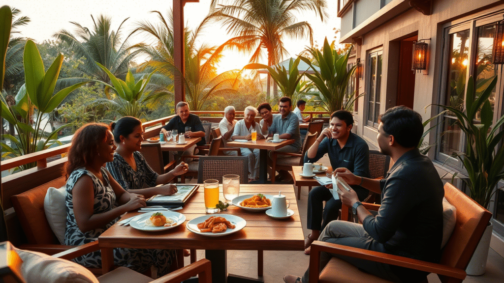 Tourists dining; places to stay in mirissa sri lanka